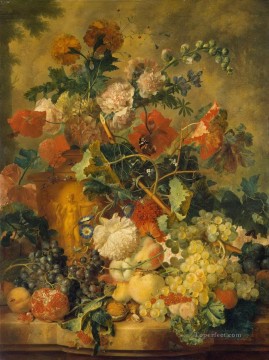 Naturaleza muerta Painting - Flores y frutas Jan van Huysum Clásico Bodegón